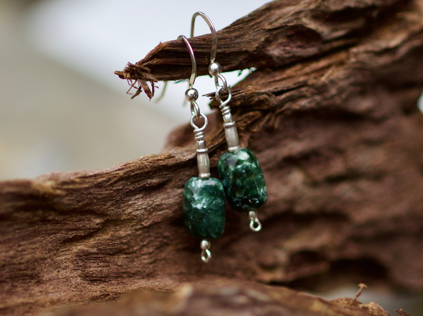 Seraphinite, Thai and Sterling Silver Earrings