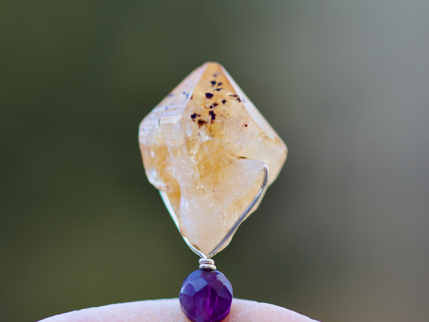 Amber, Amethyst, Citrine Point and Sterling Silver Double-sided Pendulum