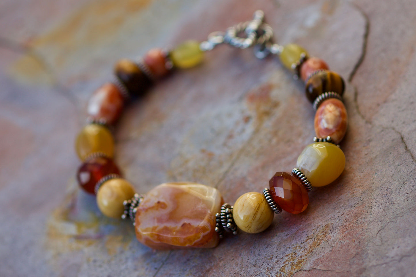 Yellow and Orange Stones Bracelet to fit a 7 inch wrist