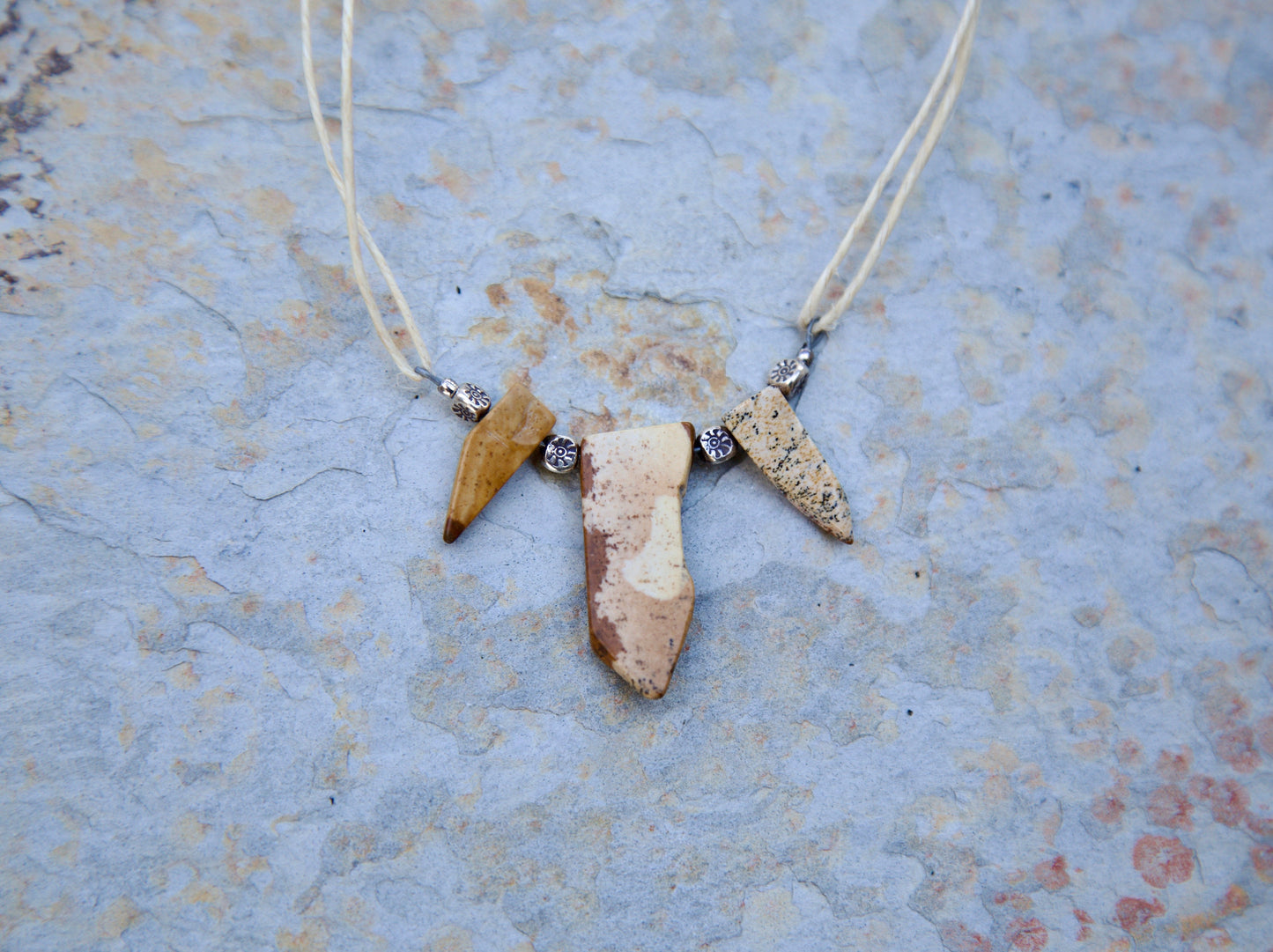 Picture Jasper, Hemp, Thai and Sterling Silver Necklace