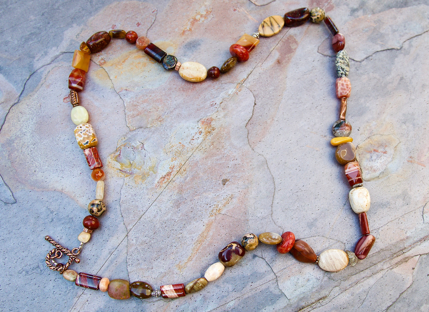 Orange Multi-stone, Sterling Silver, and Copper Necklace