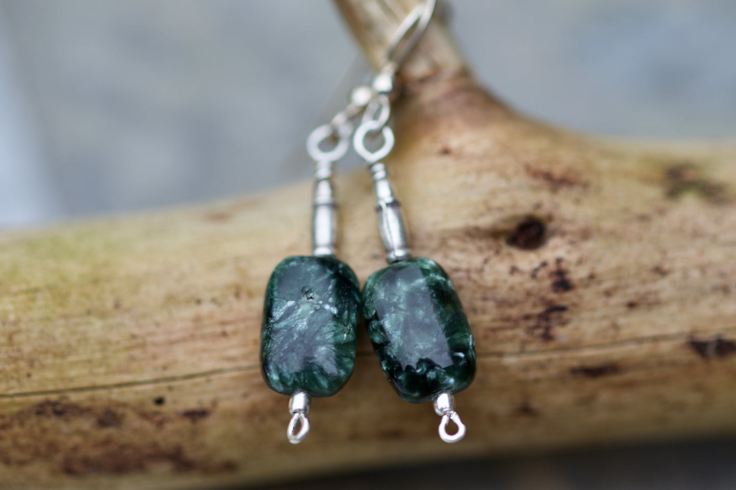 Seraphinite, Thai and Sterling Silver Earrings