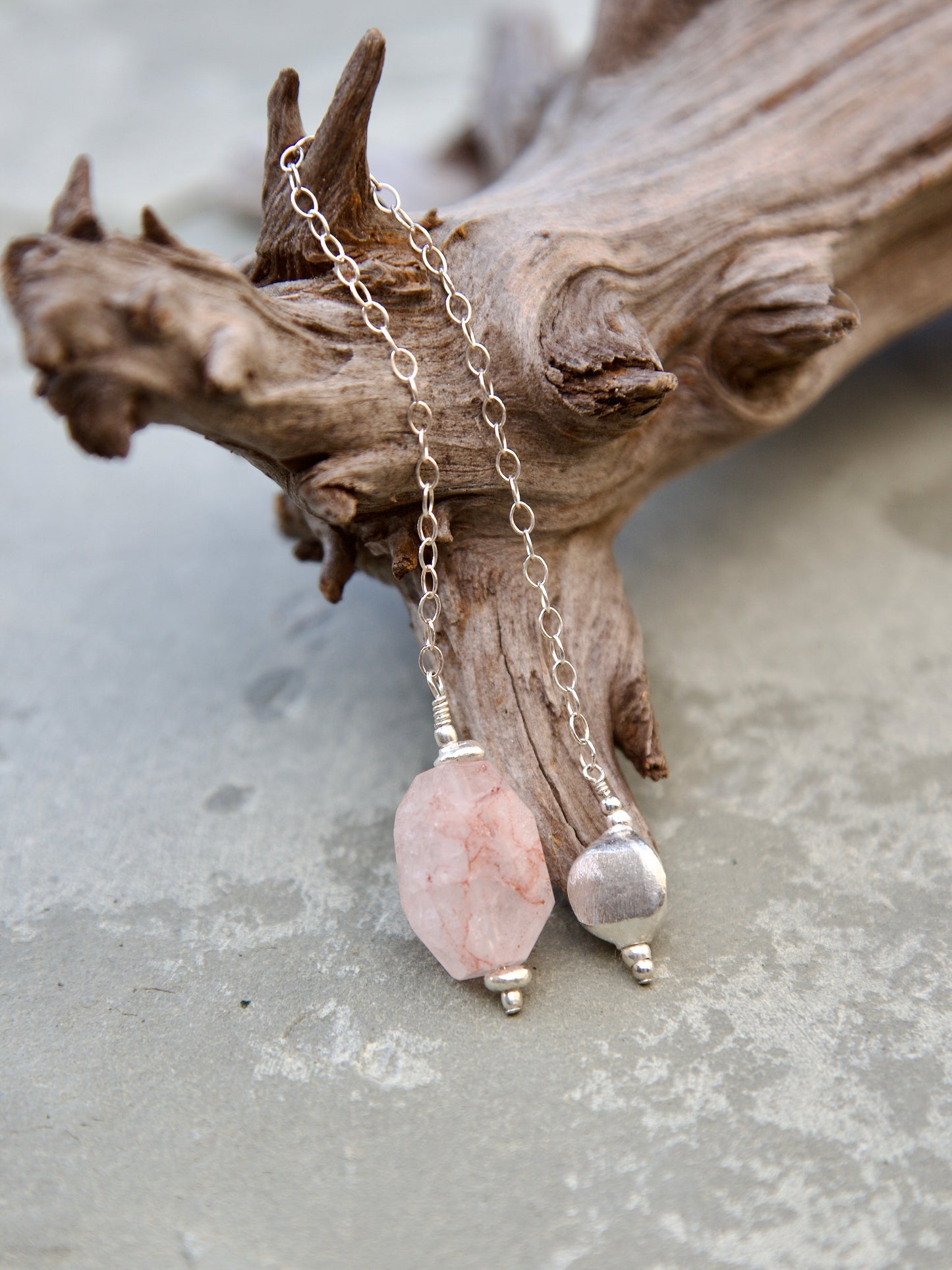 Hematite Quartz, Thai and Sterling Silver Double-sided Pendulum