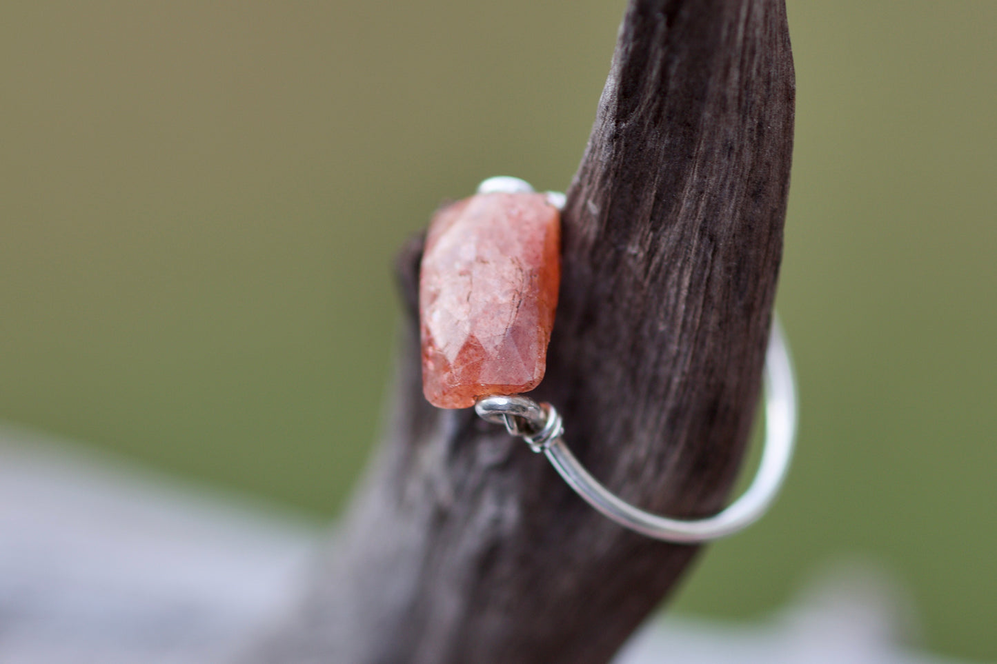 Sale! Sunstone and Sterling Silver Wire Ring, size 10.5