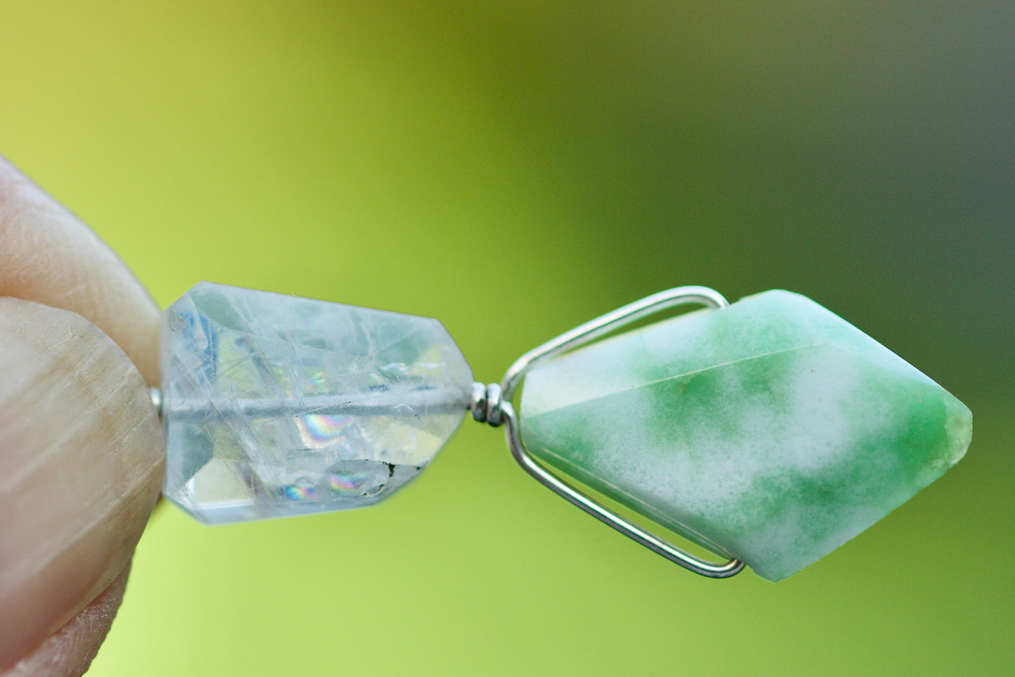 Rainbow Moonstone, Chrysoprase, and Sterling Silver Pendant Necklace