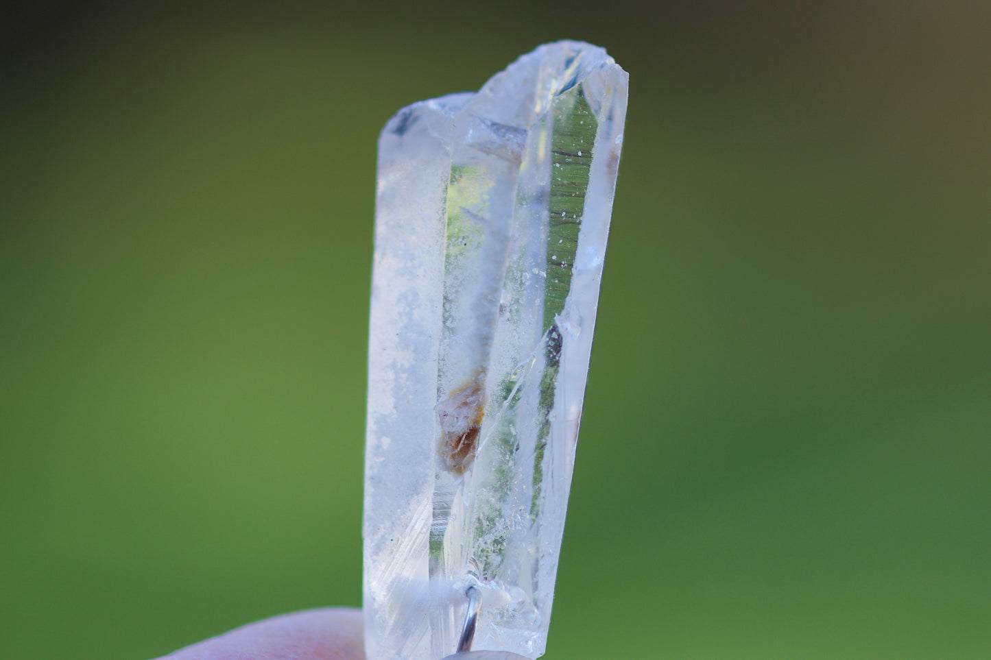 Turquoise, Twin Quartz Warior Crystal with Growth Interference and Mineral Coating, and Sterling Silver Double-sided Pendulum