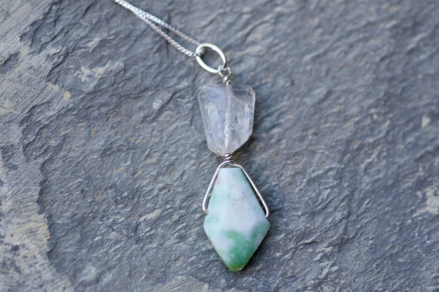 Rainbow Moonstone, Chrysoprase, and Sterling Silver Pendant Necklace