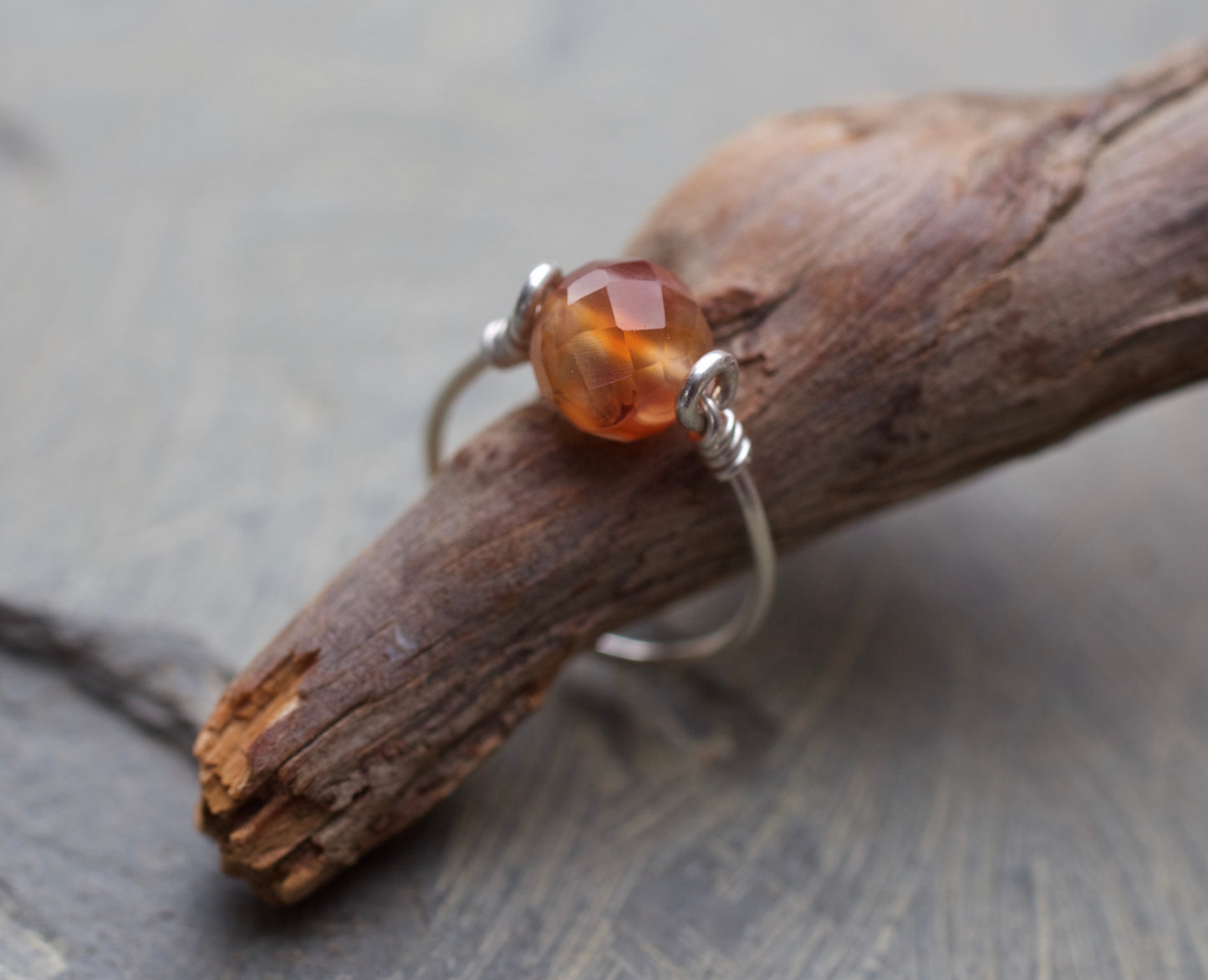 Faceted Carnelian and Sterling Silver Ring, size 5.5