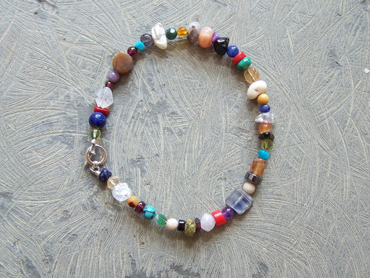 Multi-Stone and Sterling Silver Bracelet to fit a 7.5" wrist