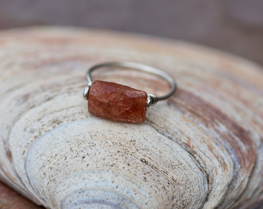Sale! Sunstone and Sterling Silver Wire Ring, size 10.5