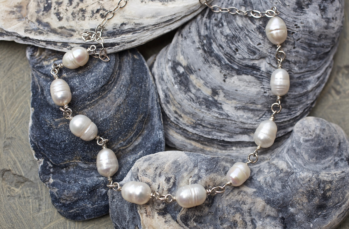 Freshwater Ring Pearls and Sterling Silver Choker Necklace