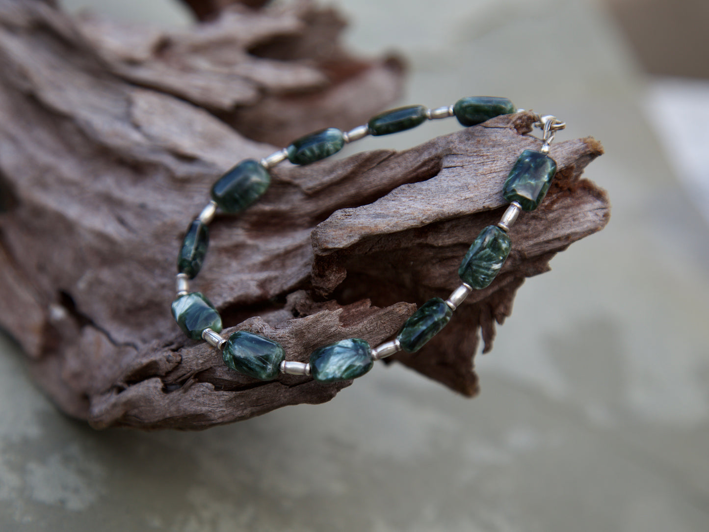 Seraphinite, Thai and Sterling Silver Bracelet to fit a 7.25 inch wrist