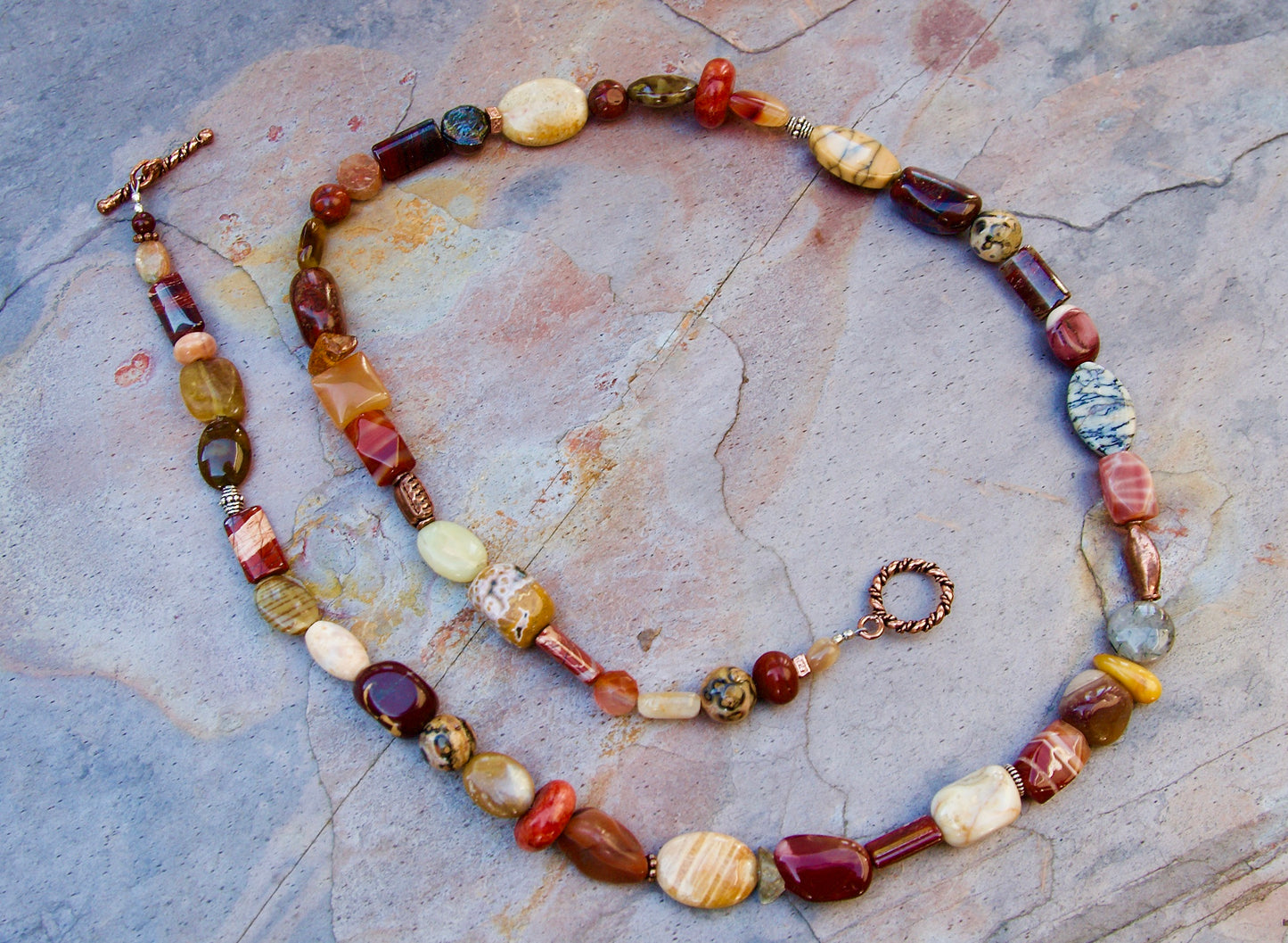 Orange Multi-stone, Sterling Silver, and Copper Necklace