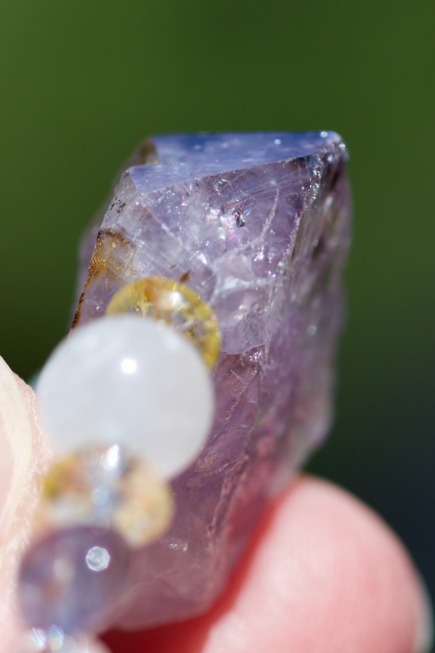 Amethyst Crystal Point with Inclusions, Clear Quartz, Milky Quartz, Iolite, and Sterling Silver Necklace