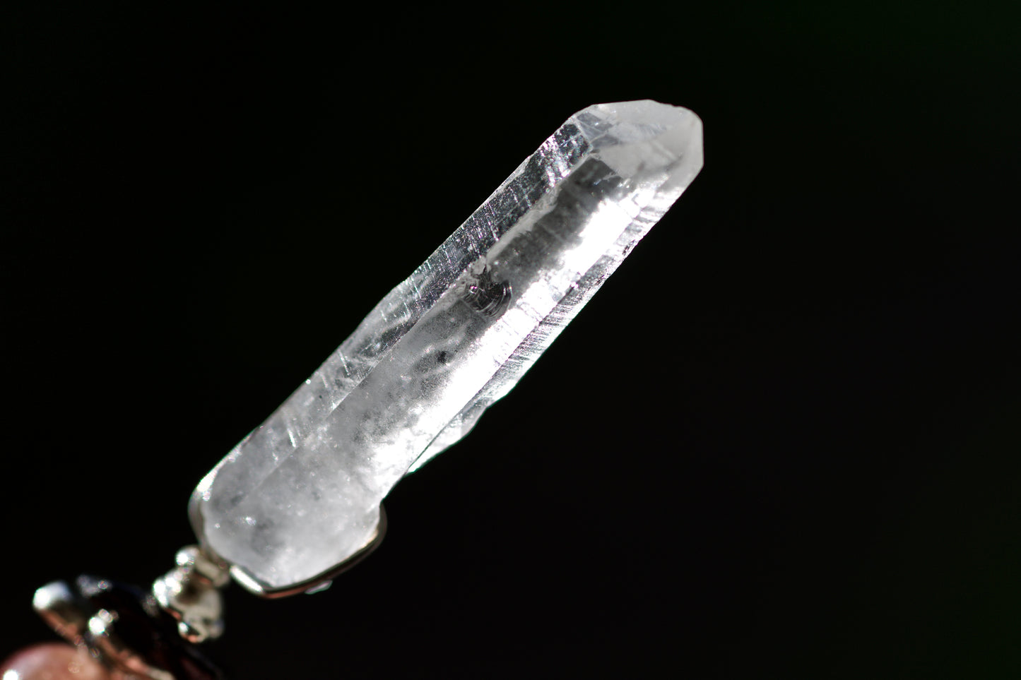 Clear Quartz Crystal Point, Black Tourmaline, Lepidolite, and Sterling Silver Pendant Necklace