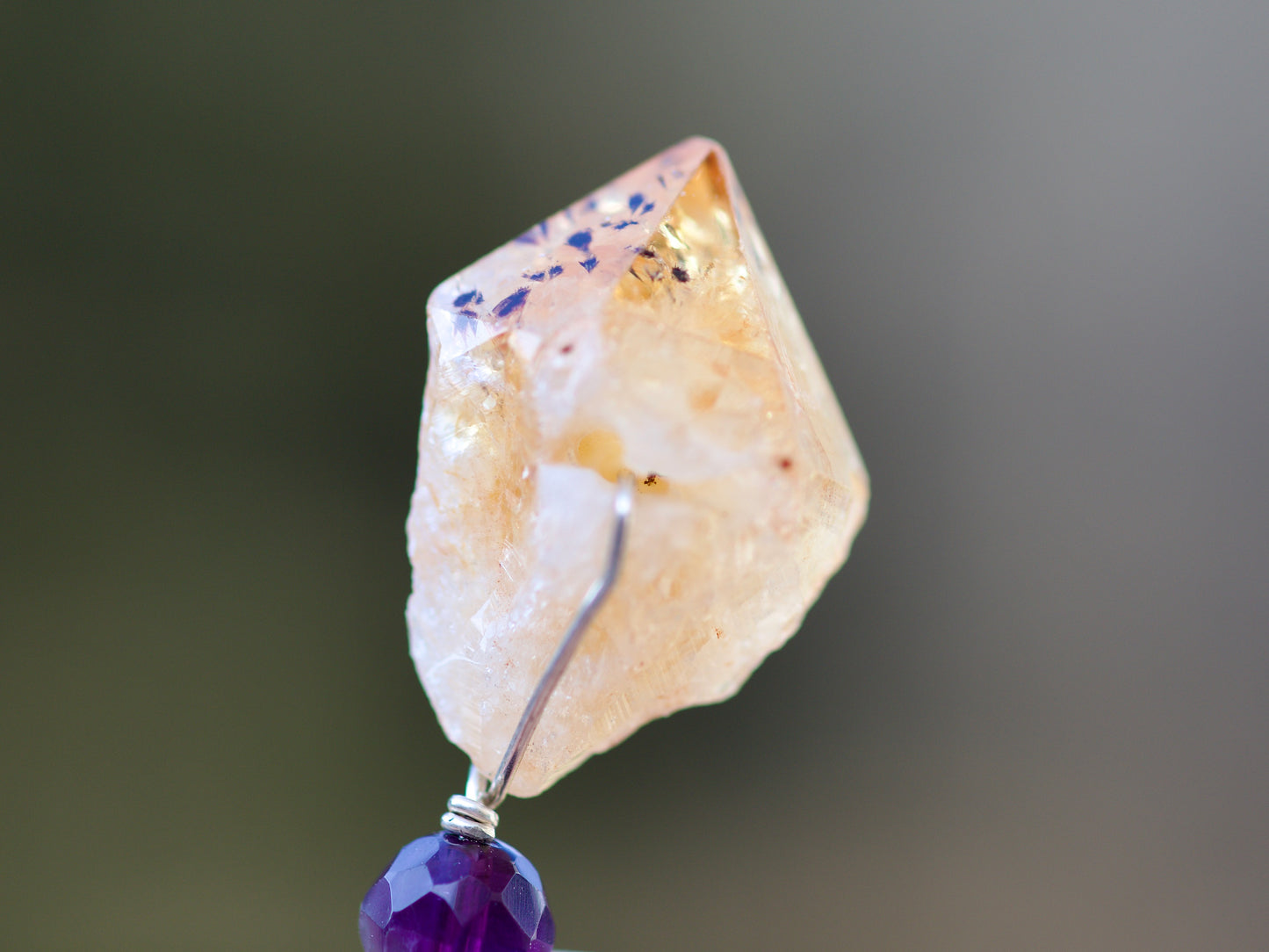 Amber, Amethyst, Citrine Point and Sterling Silver Double-sided Pendulum
