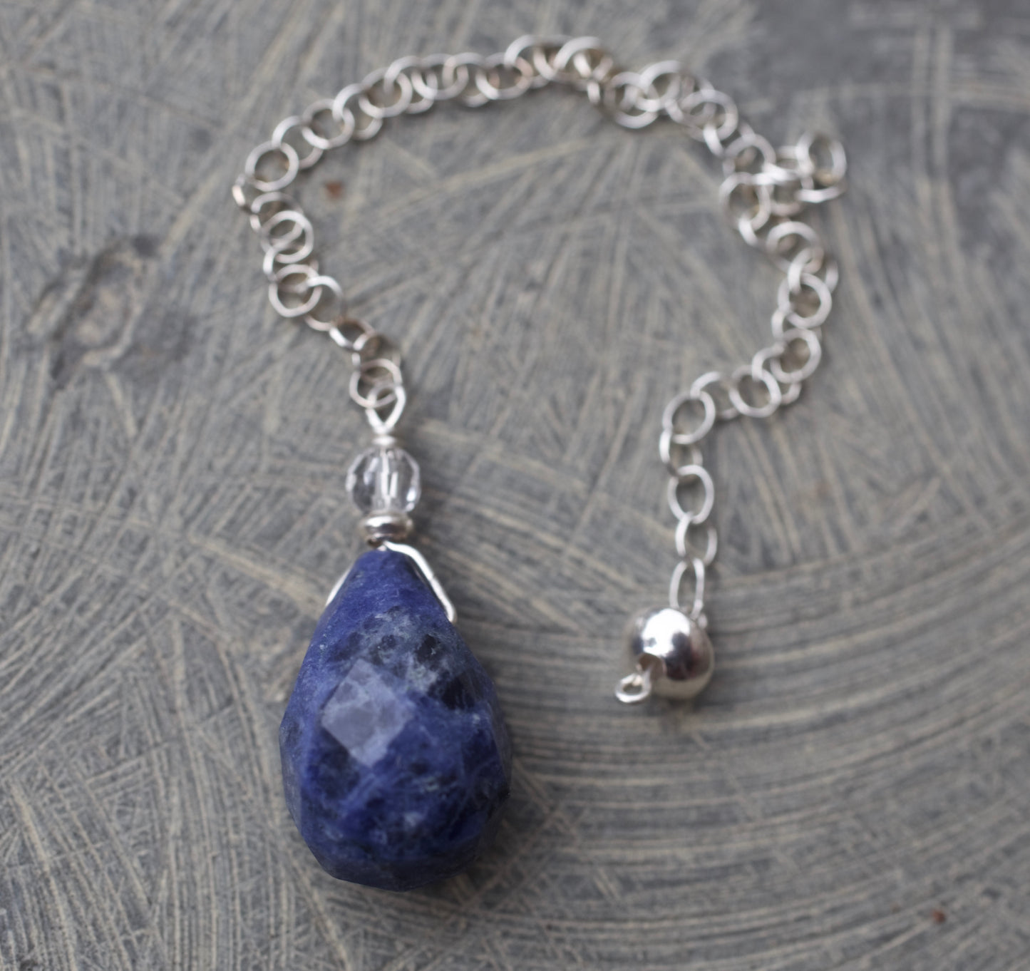 Sodalite, Clear Quartz, and Sterling Silver Pendulum