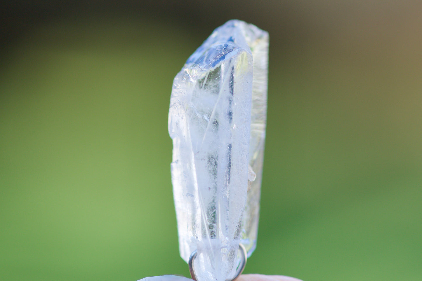 Turquoise, Twin Quartz Warior Crystal with Growth Interference and Mineral Coating, and Sterling Silver Double-sided Pendulum